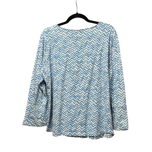 Chico’s size 3 (XL/16) turquoise blue zigzag print 3/4 roll tab sleeve top - Picture 5 of 8